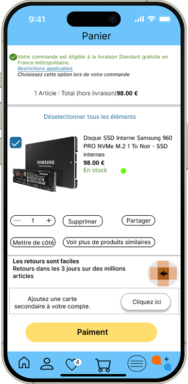 Écran checkout Amazon redesign en mode jour